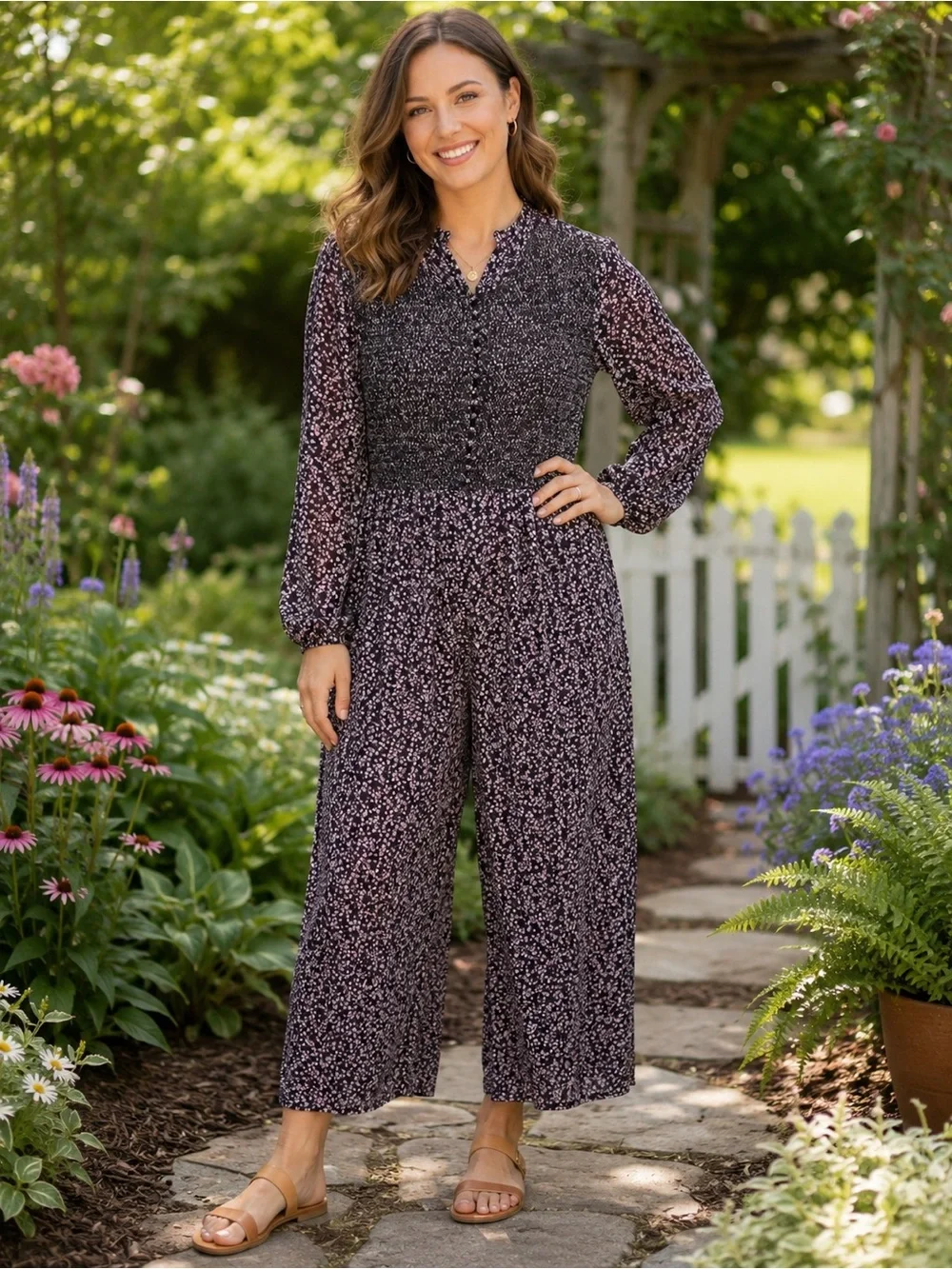 NWT- Free People Saint Helena Floral Wide-Leg Jumpsuit - Purple